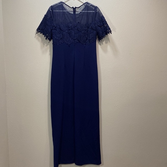 JS Collections ILLUSION GOWN WITH TRIM navy blue - Picture 4 of 15